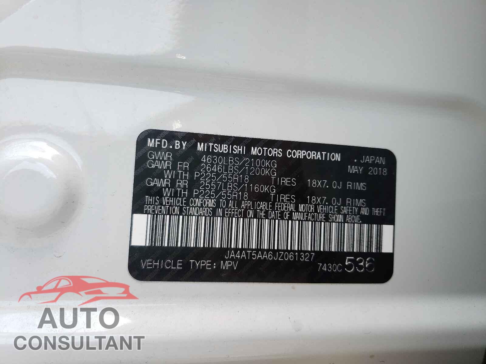 MITSUBISHI ECLIPSE 2018 - JA4AT5AA6JZ061327