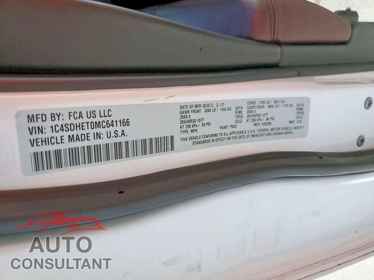 DODGE DURANGO 2021 - 1C4SDHET0MC641166