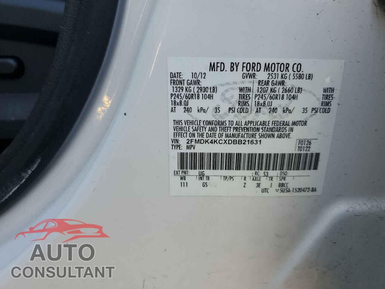 FORD EDGE 2013 - 2FMDK4KCXDBB21631