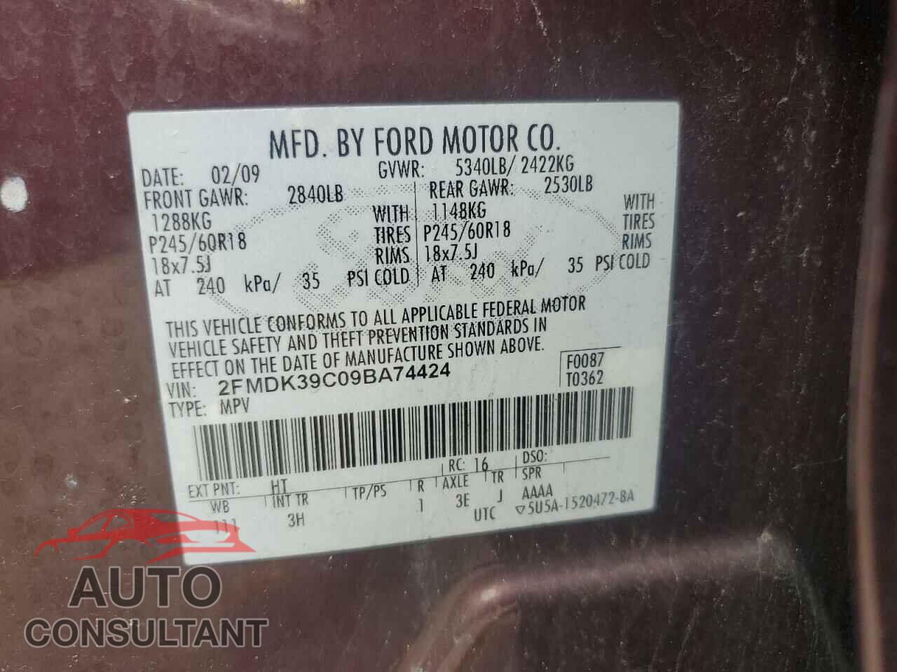 FORD EDGE 2009 - 2FMDK39C09BA74424
