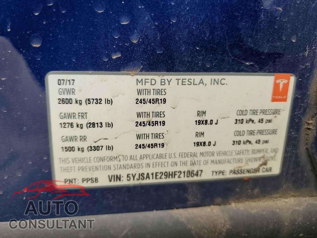 TESLA MODEL S 2017 - 5YJSA1E29HF210647