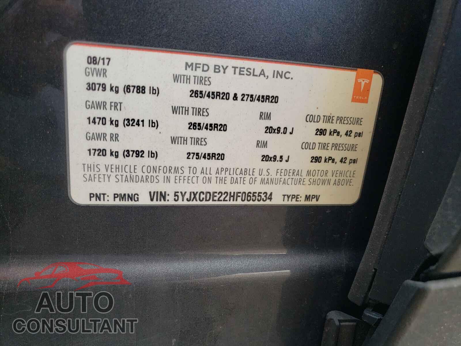 TESLA MODEL X 2017 - 5YJXCDE22HF065534