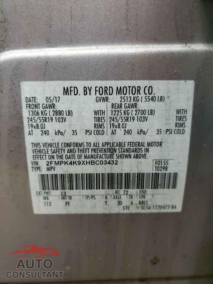 FORD EDGE 2017 - 2FMPK4K9XHBC03432