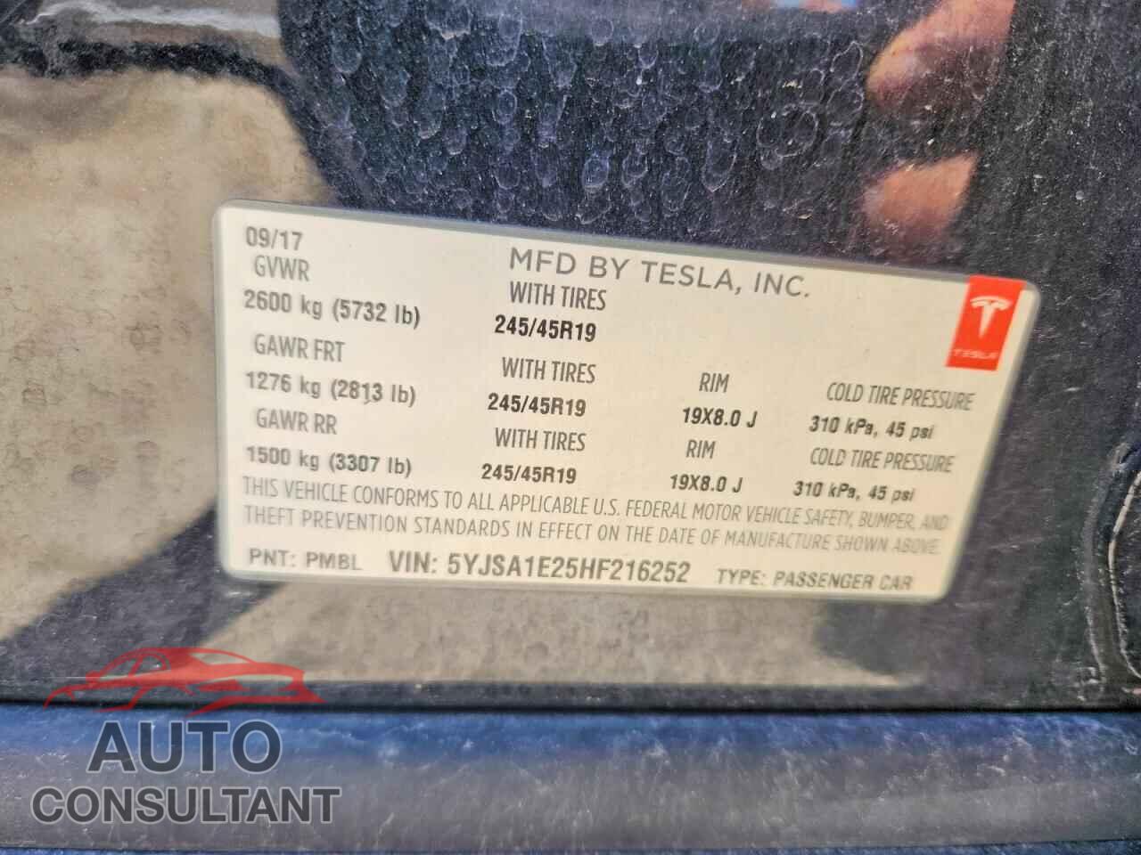 TESLA MODEL S 2017 - 5YJSA1E25HF216252