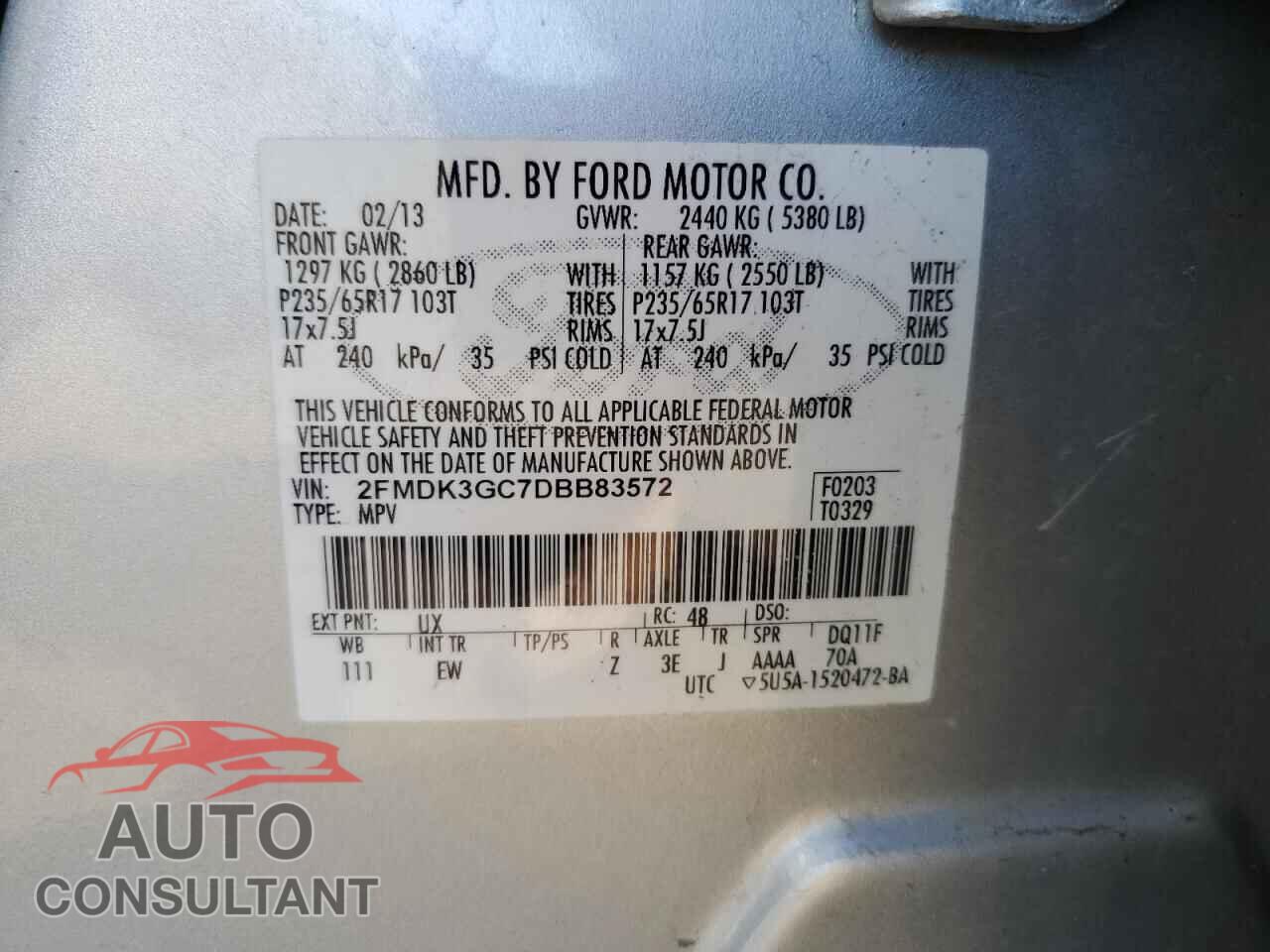 FORD EDGE 2013 - 2FMDK3GC7DBB83572
