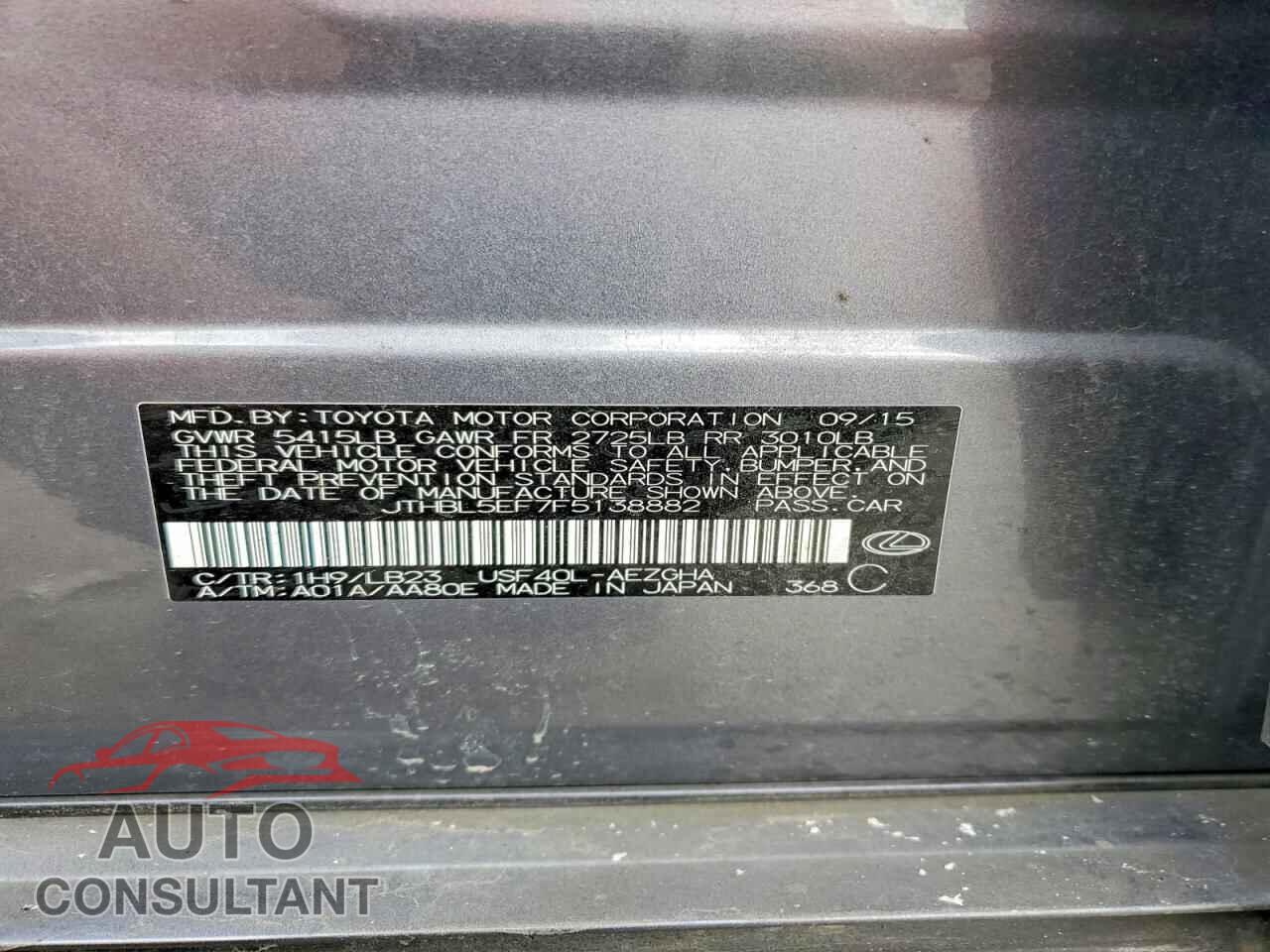 LEXUS LS460 2015 - JTHBL5EF7F5138882