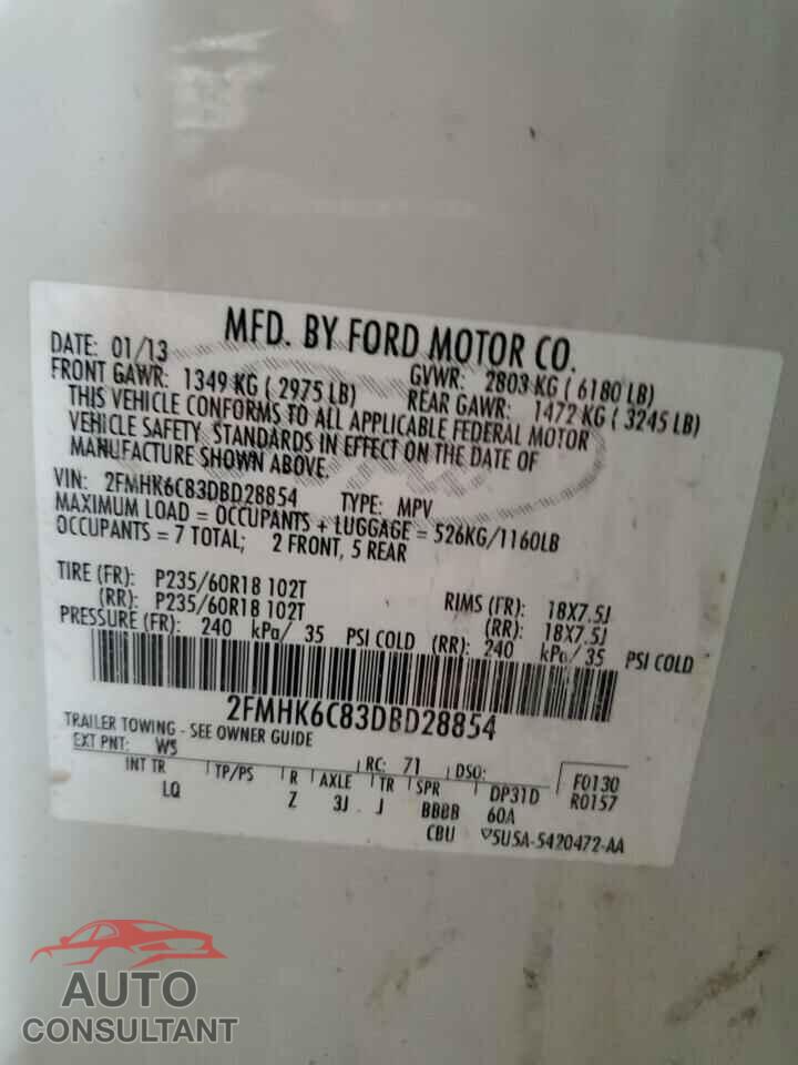 FORD FLEX 2013 - 2FMHK6C83DBD28854