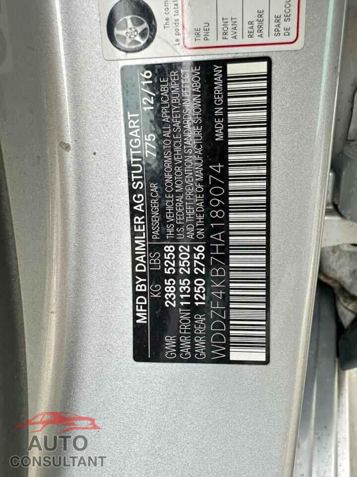 MERCEDES-BENZ E-CLASS 2017 - WDDZF4KB7HA189074