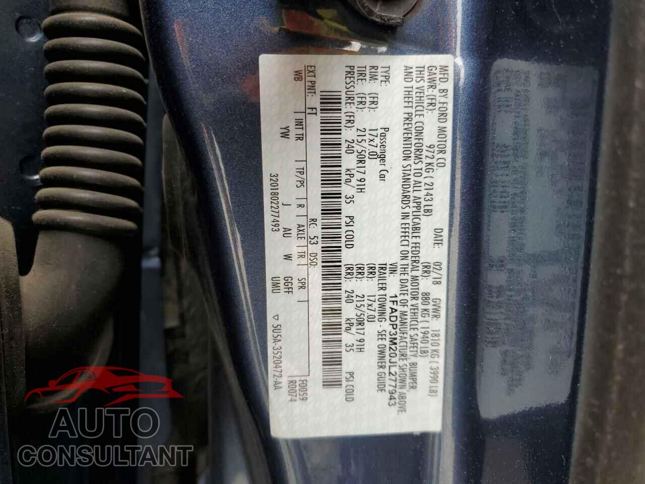 FORD FOCUS 2018 - 1FADP3M20JL277943