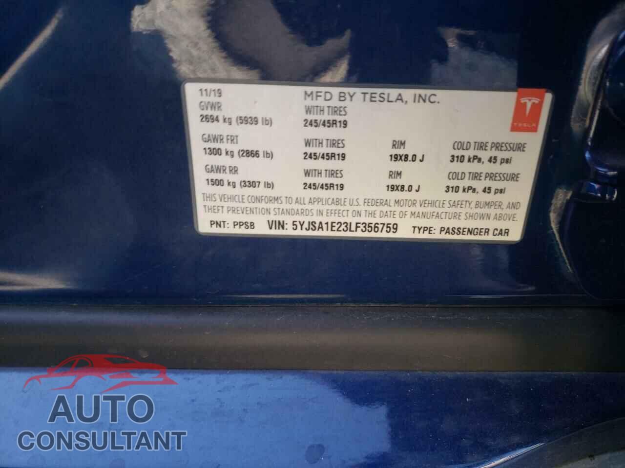 TESLA MODEL S 2020 - 5YJSA1E23LF356759