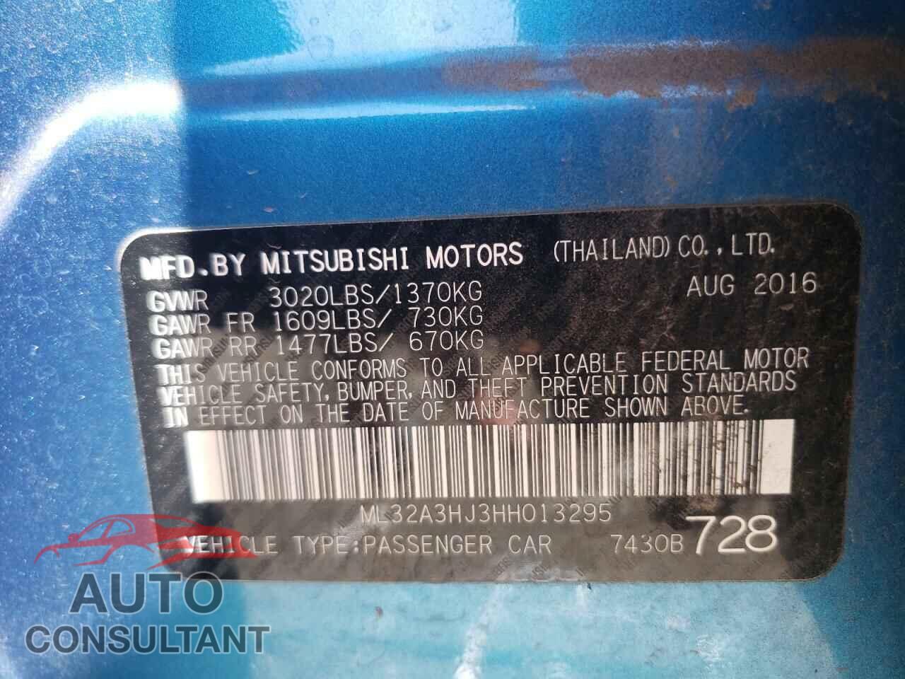 MITSUBISHI MIRAGE 2017 - ML32A3HJ3HH013295