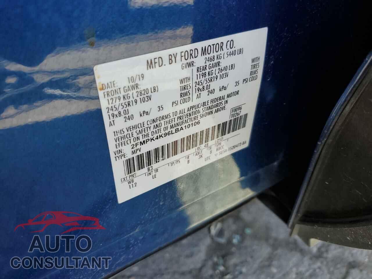 FORD EDGE 2020 - 2FMPK4K96LBA10106