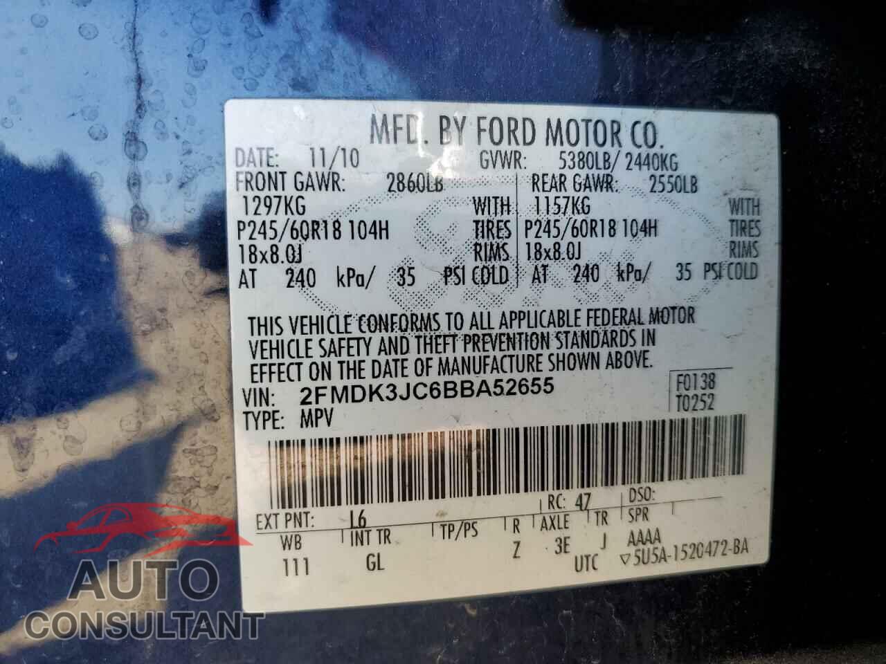FORD EDGE 2011 - 2FMDK3JC6BBA52655