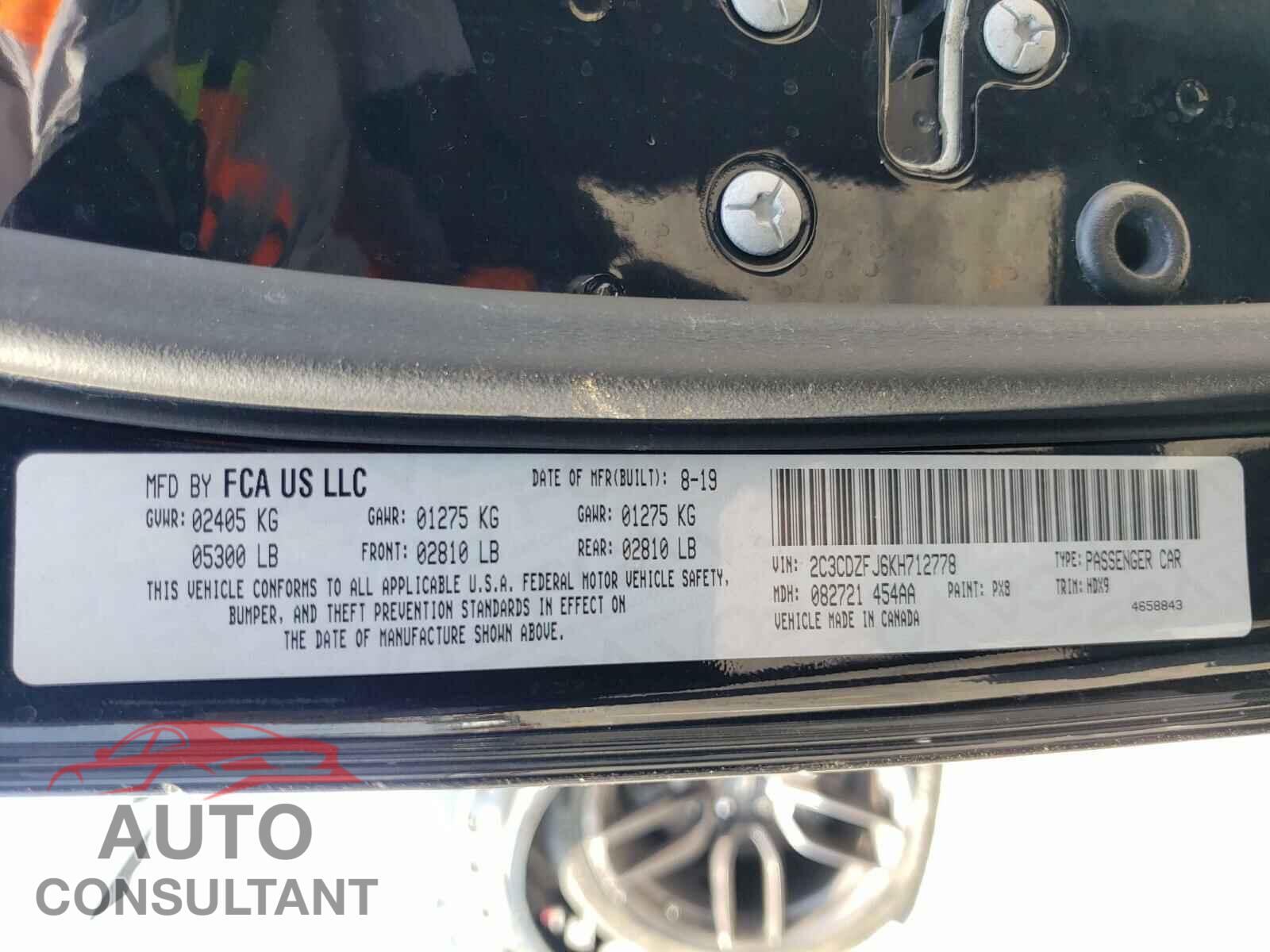 DODGE CHALLENGER 2019 - 2C3CDZFJ6KH712778