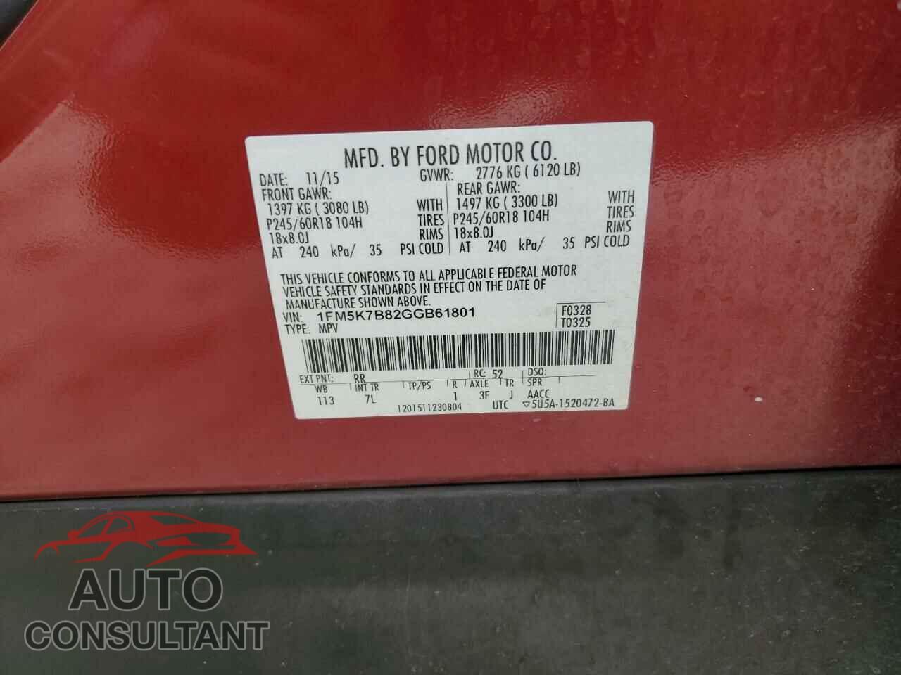 FORD EXPLORER 2016 - 1FM5K7B82GGB61801