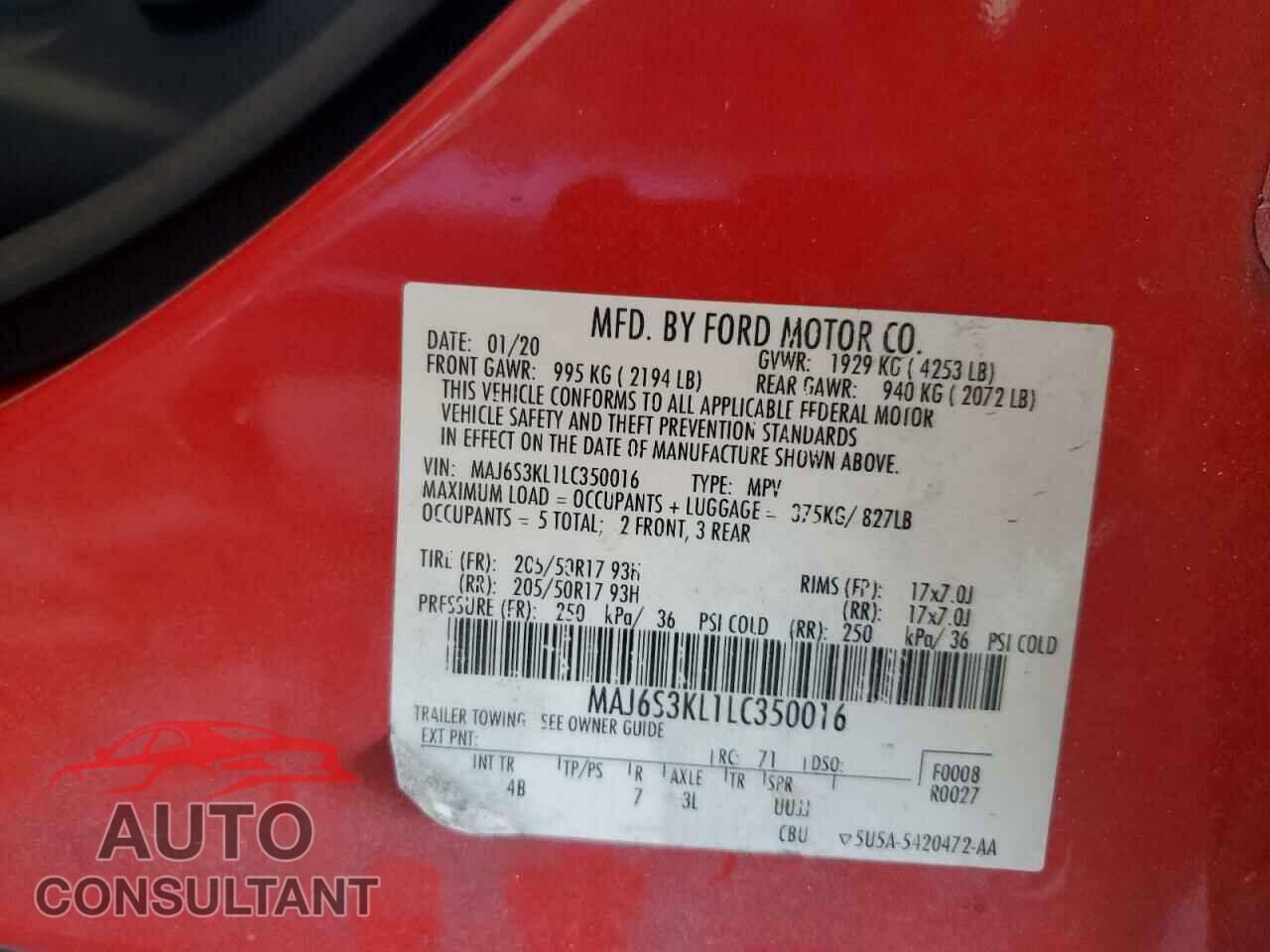 FORD ECOSPORT 2020 - MAJ6S3KL1LC350016