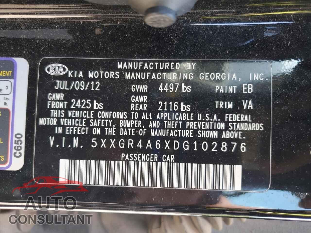 KIA OPTIMA 2013 - 5XXGR4A6XDG102876