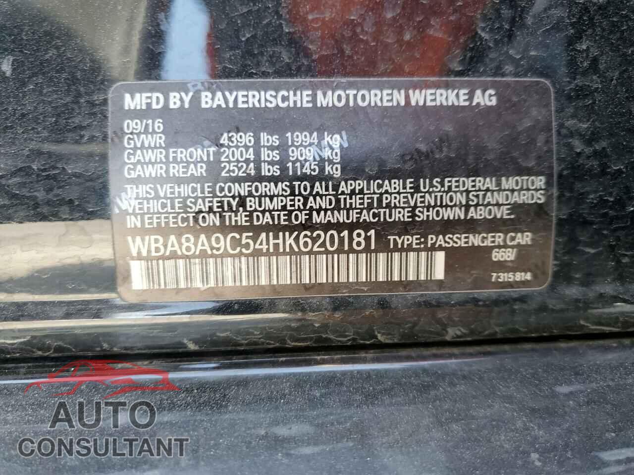 BMW 3 SERIES 2017 - WBA8A9C54HK620181