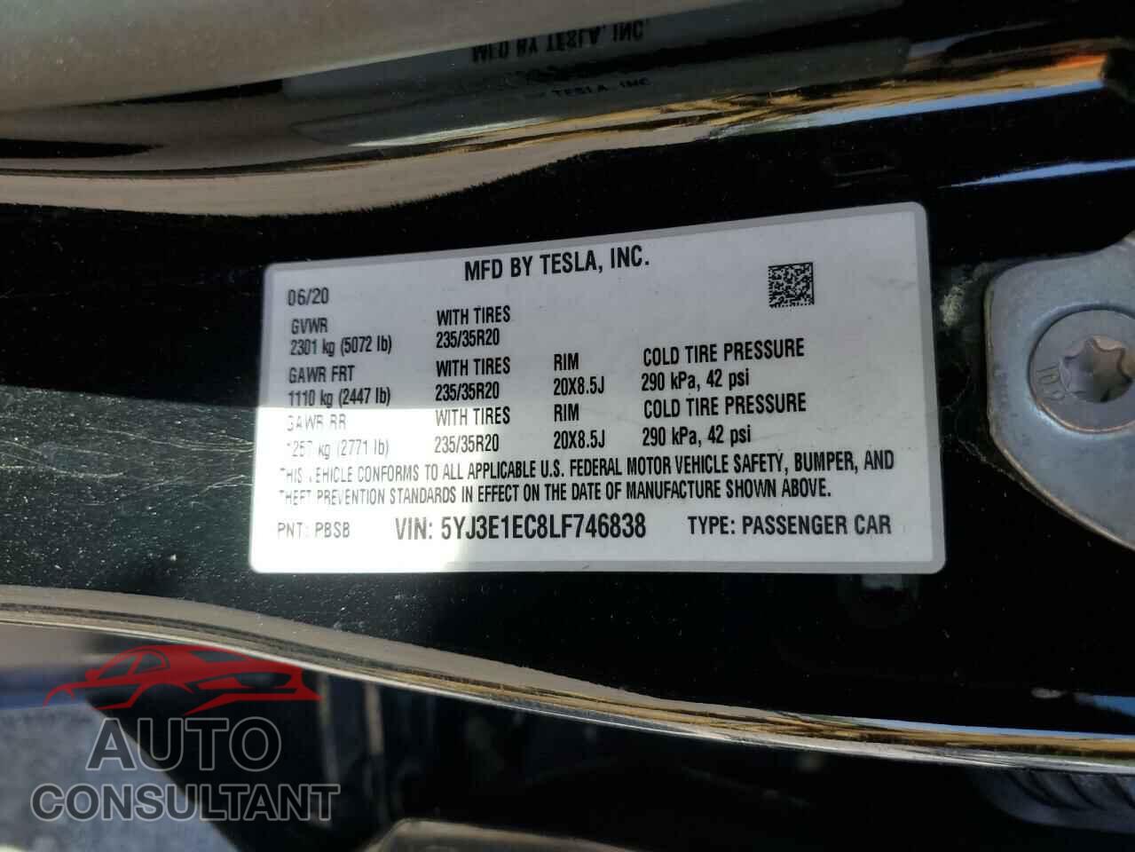 TESLA MODEL 3 2020 - 5YJ3E1EC8LF746838