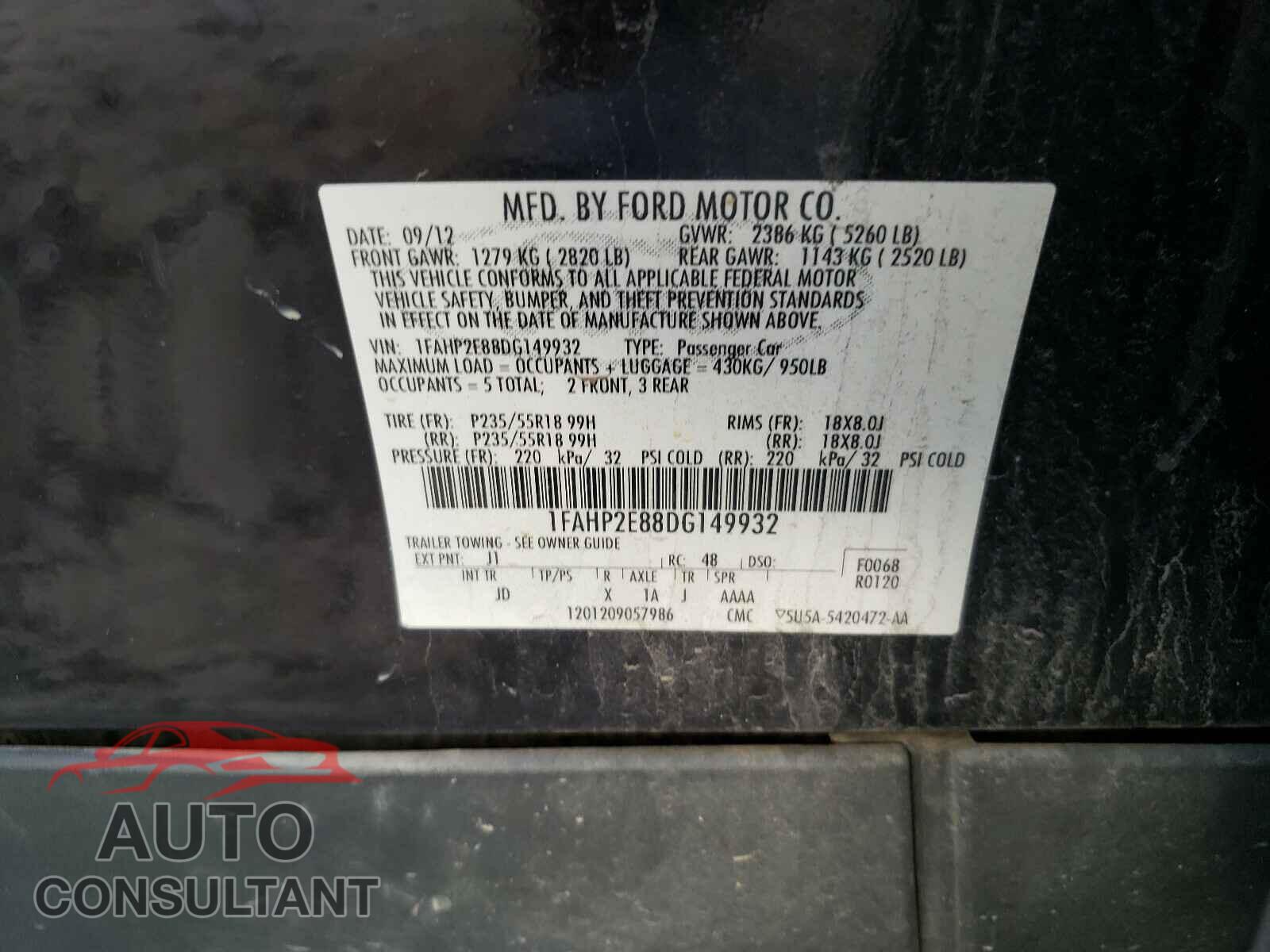 FORD TAURUS 2013 - 1FAHP2E88DG149932