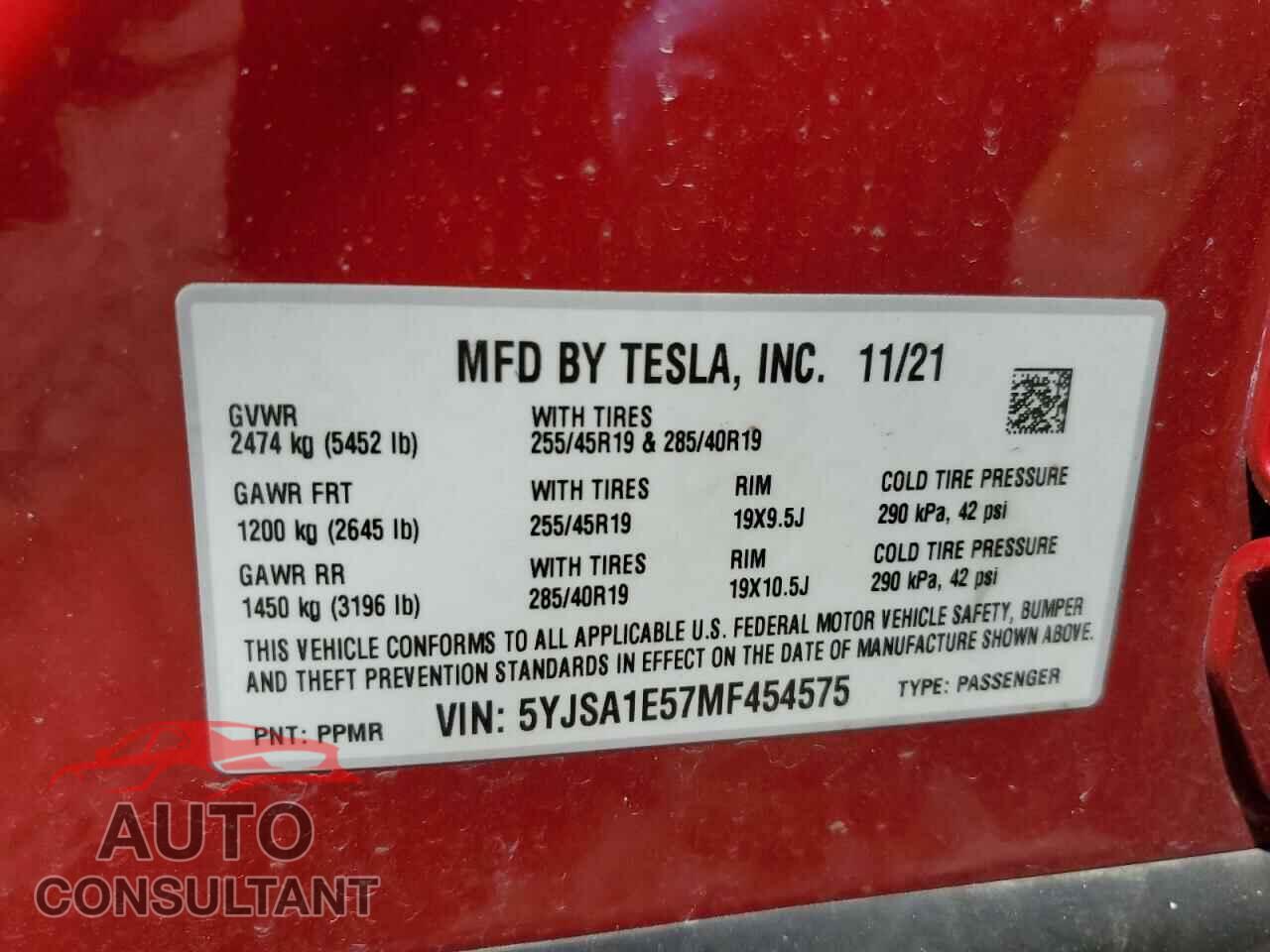 TESLA MODEL S 2021 - 5YJSA1E57MF454575
