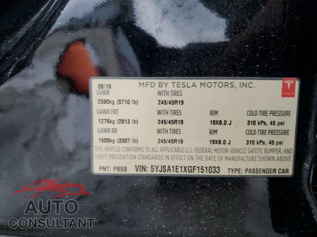 TESLA MODEL S 2016 - 5YJSA1E1XGF151033