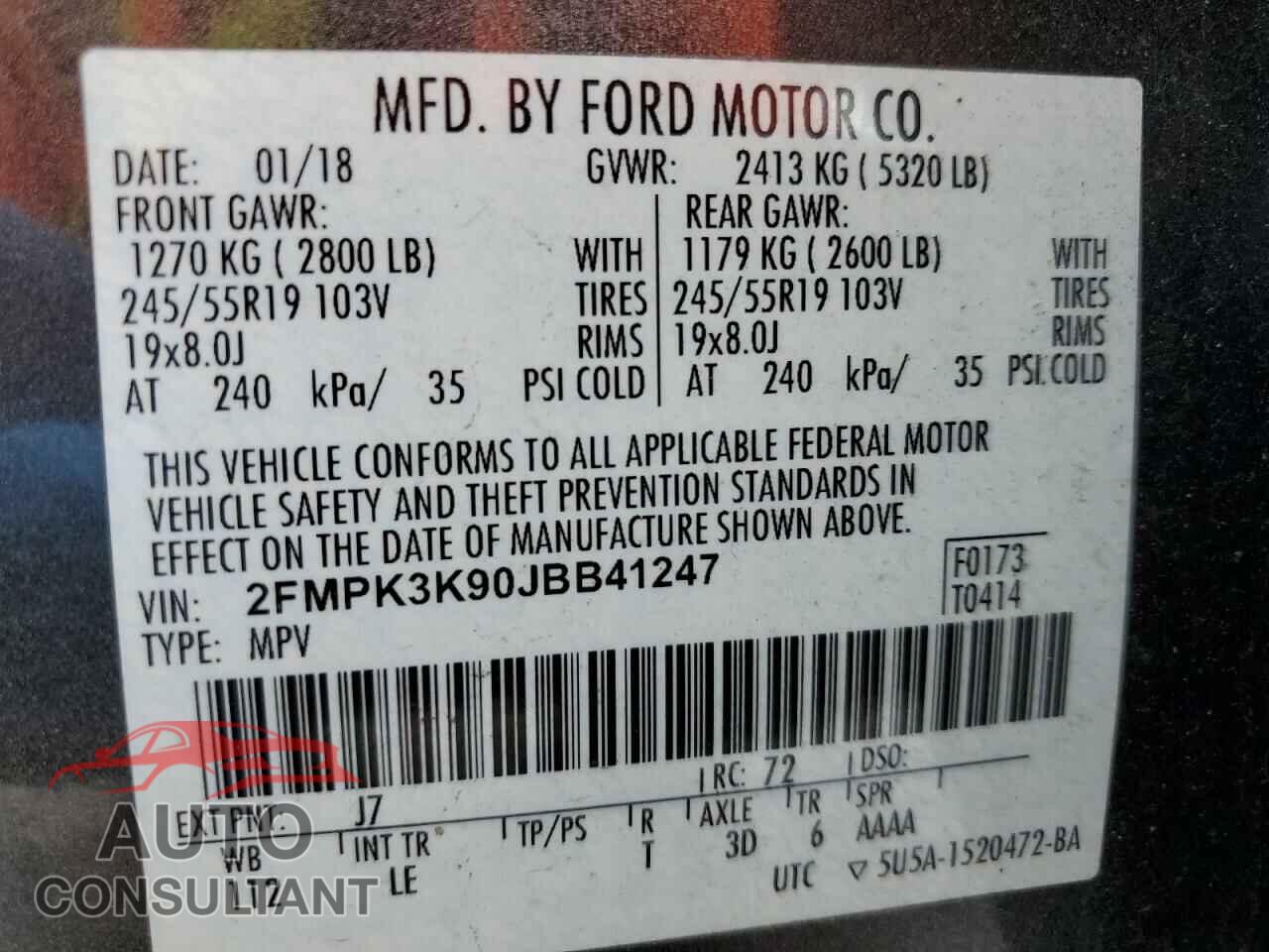 FORD EDGE 2018 - 2FMPK3K90JBB41247