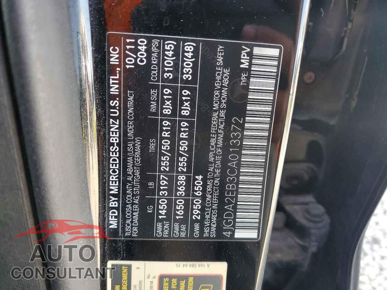 MERCEDES-BENZ M-CLASS 2012 - 4JGDA2EB3CA013372