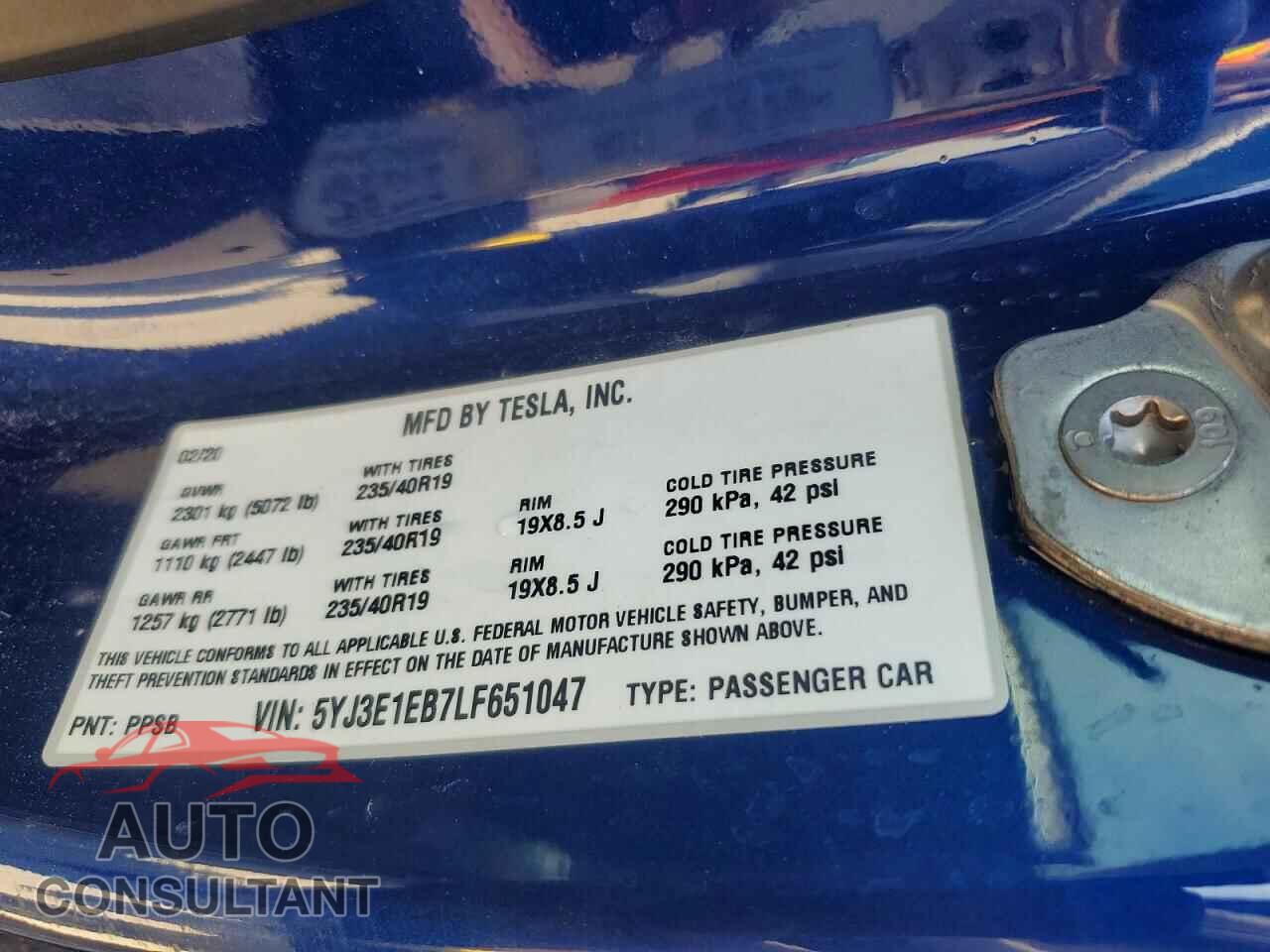 TESLA MODEL 3 2020 - 5YJ3E1EB7LF651047