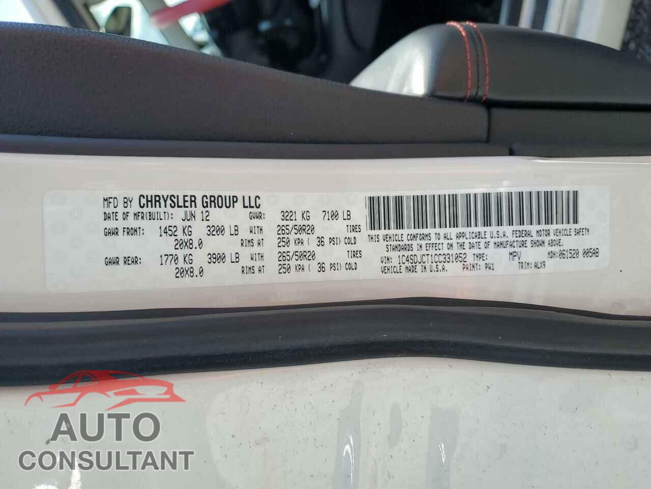 DODGE DURANGO 2012 - 1C4SDJCT1CC331052