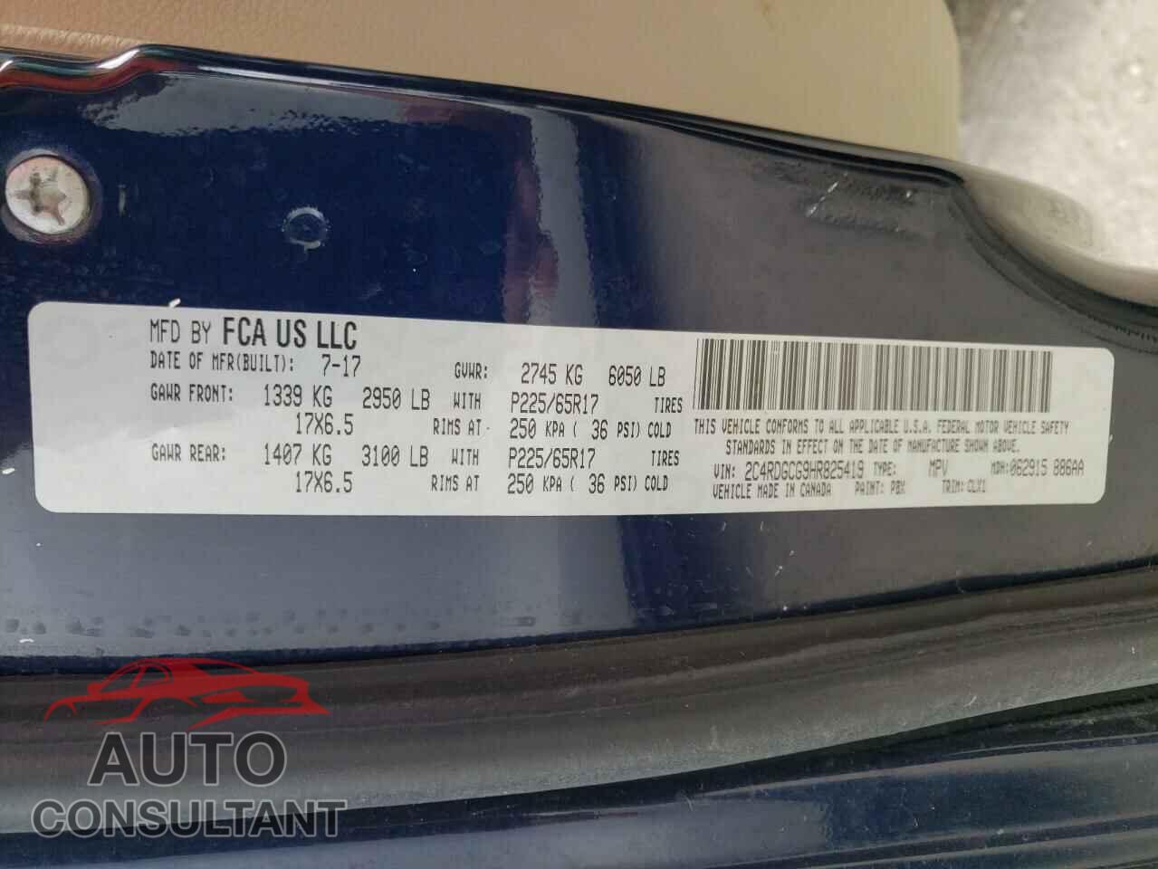 DODGE CARAVAN 2017 - 2C4RDGCG9HR825419