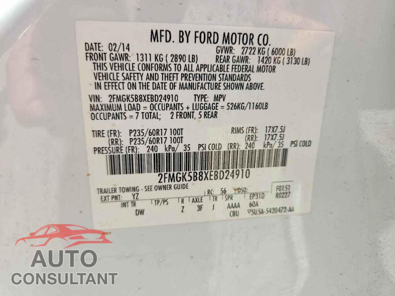 FORD FLEX 2014 - 2FMGK5B8XEBD24910