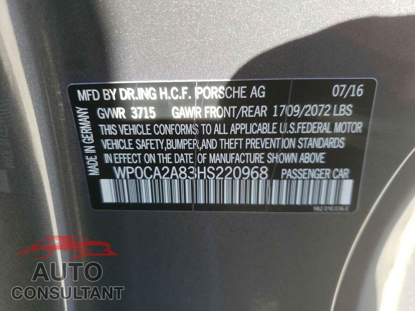 PORSCHE BOXSTER 2017 - WP0CA2A83HS220968