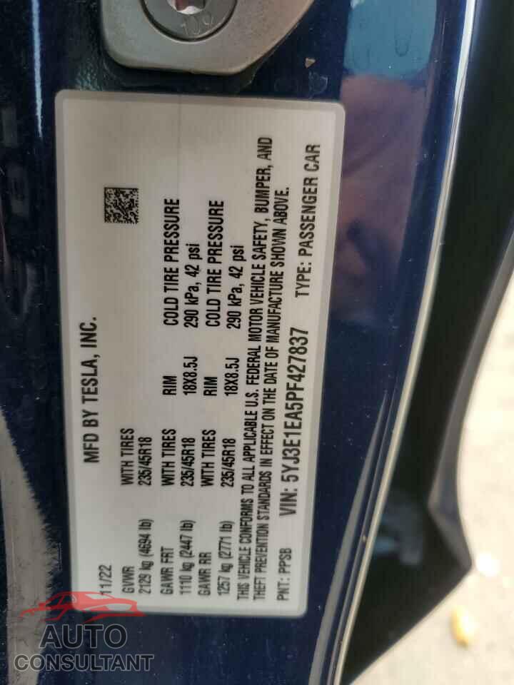 TESLA MODEL 3 2023 - 5YJ3E1EA5PF427837