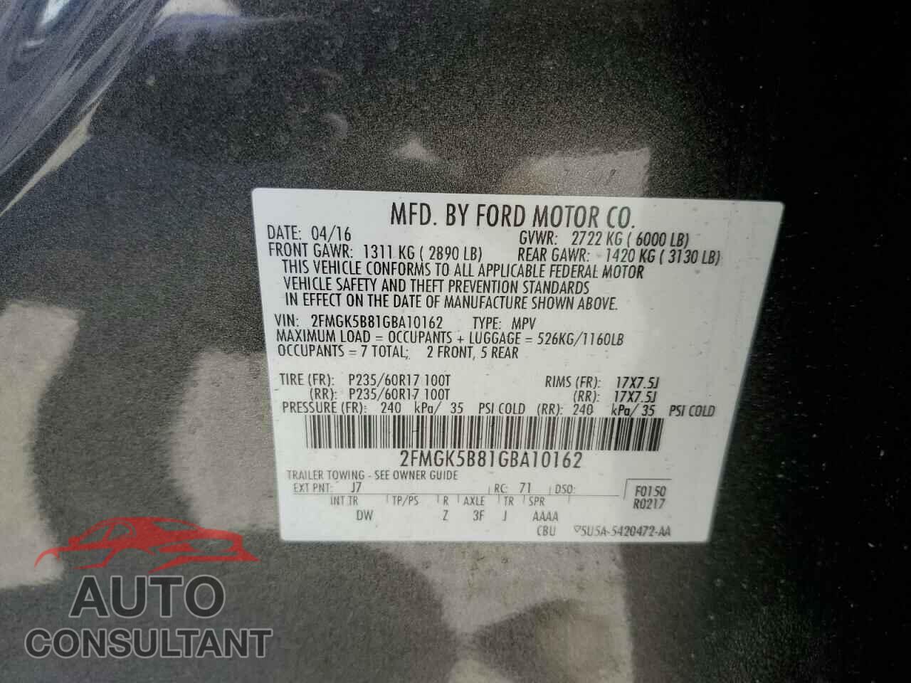 FORD FLEX 2016 - 2FMGK5B81GBA10162