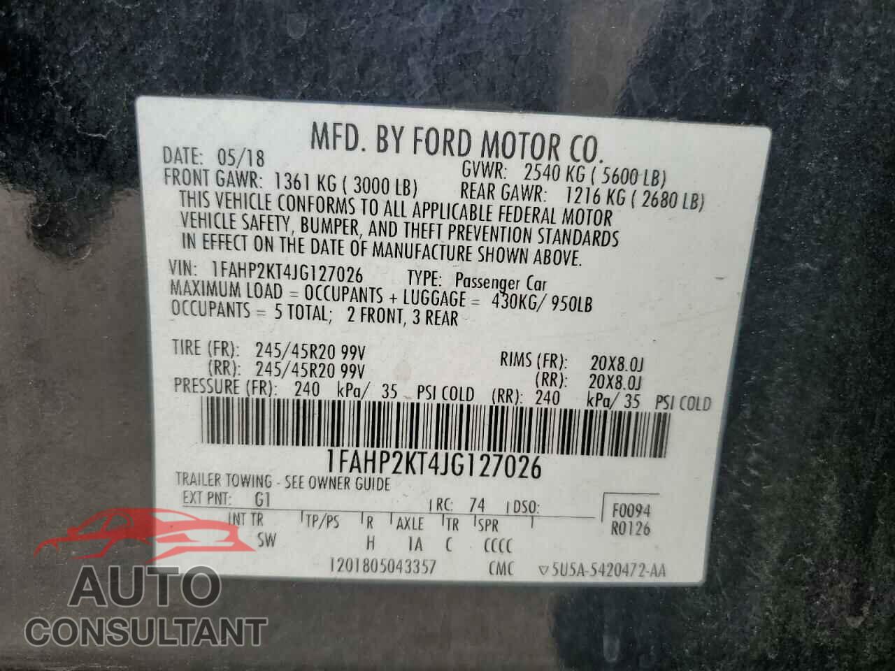 FORD TAURUS 2018 - 1FAHP2KT4JG127026