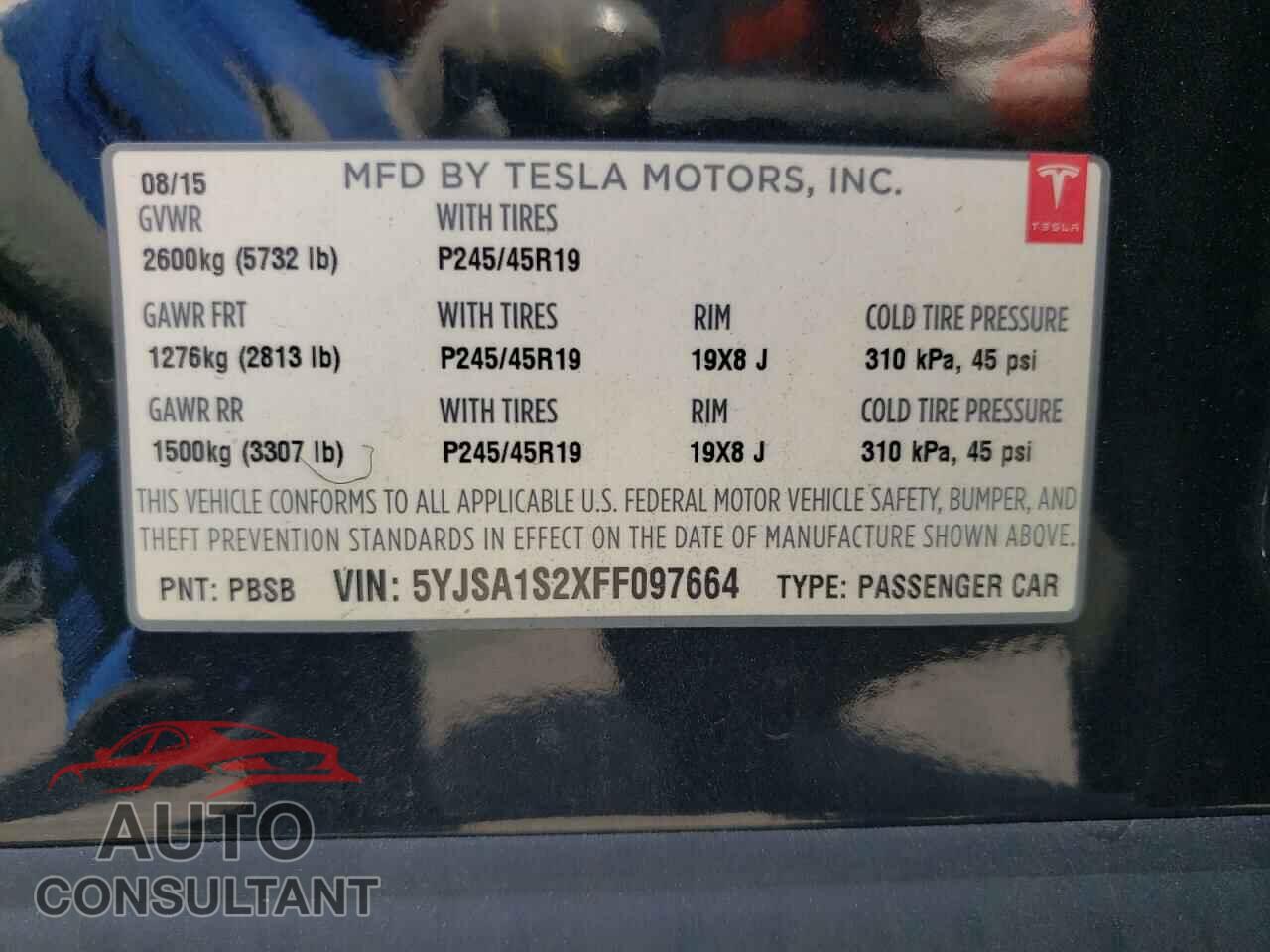 TESLA MODEL S 2015 - 5YJSA1S2XFF097664