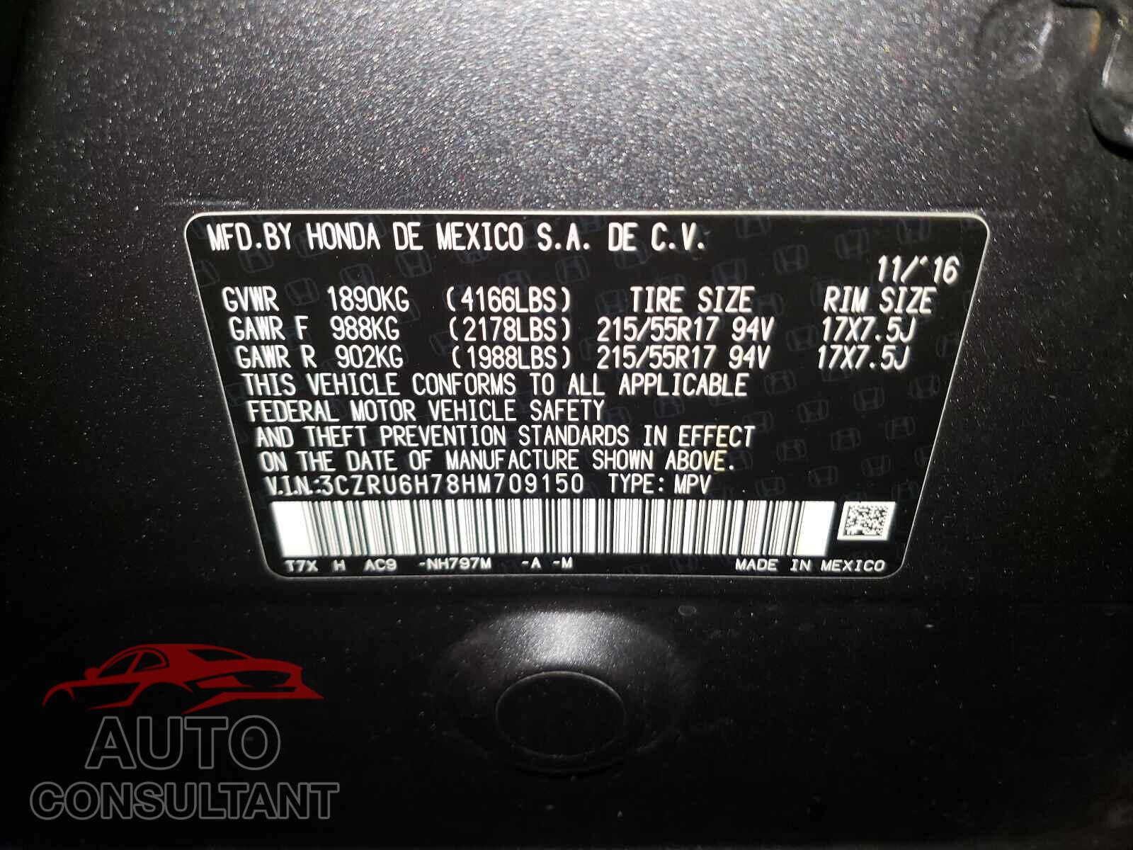HONDA HR-V 2017 - 3CZRU6H78HM709150