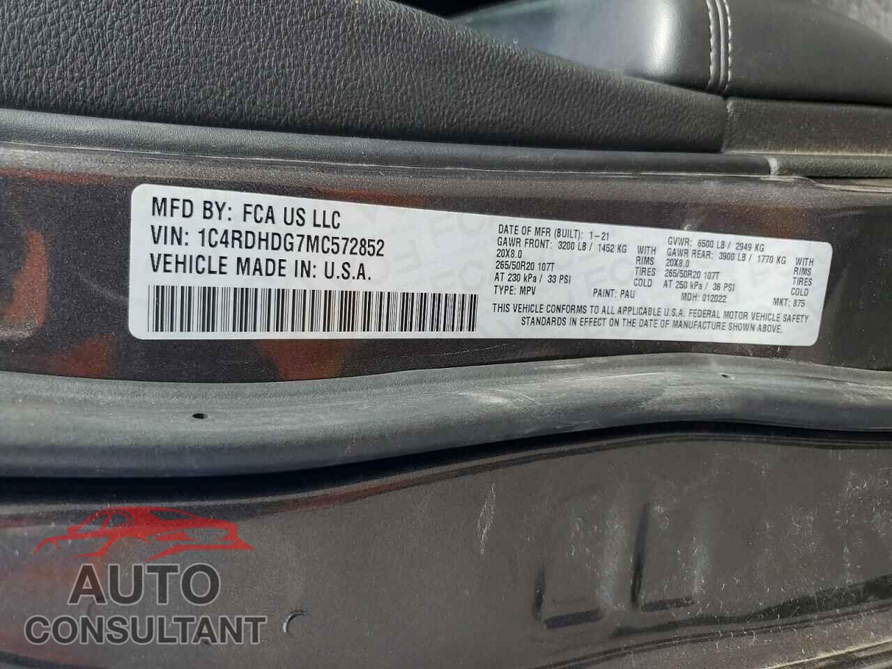 DODGE DURANGO 2021 - 1C4RDHDG7MC572852