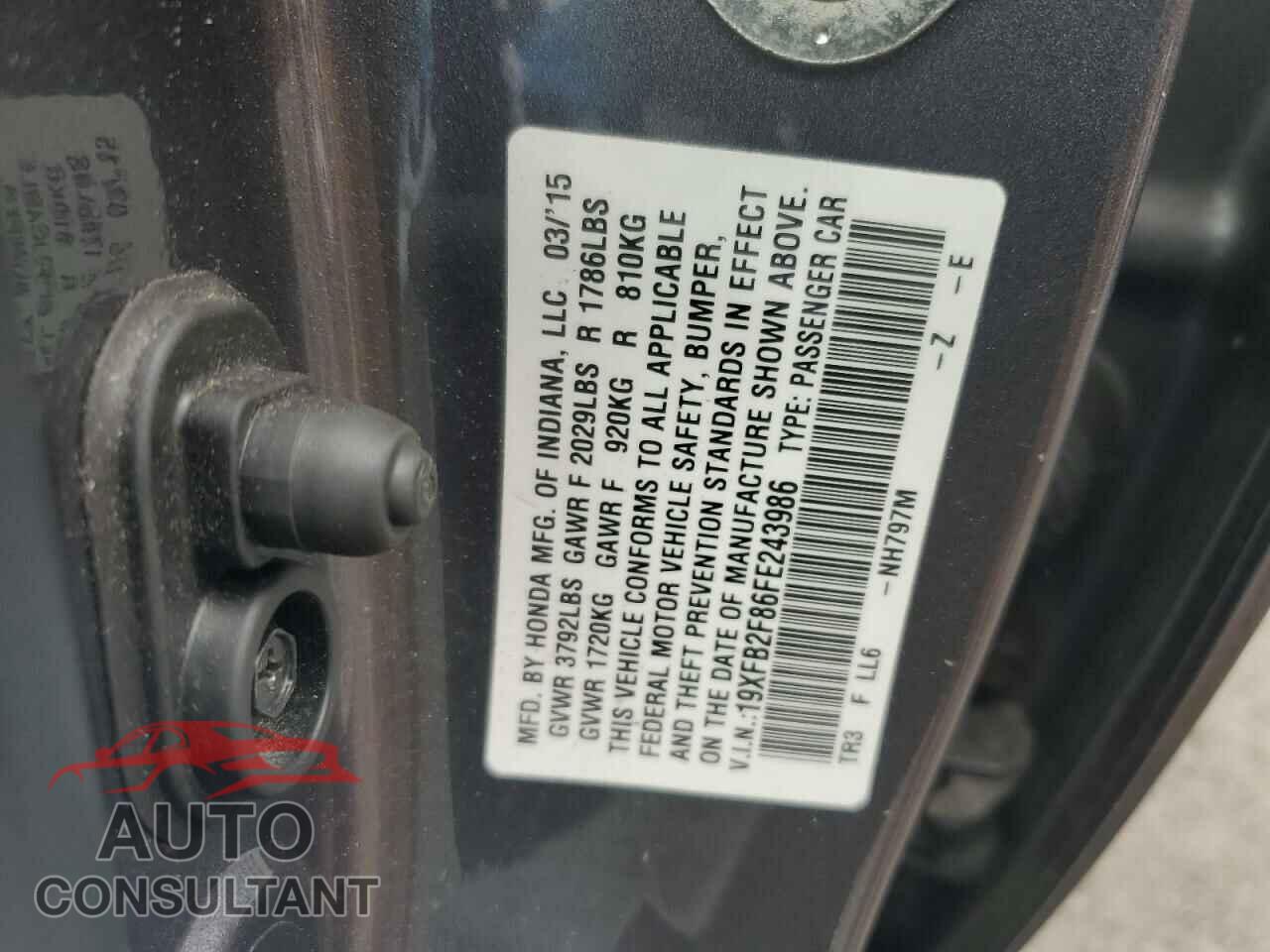 HONDA CIVIC 2015 - 19XFB2F86FE243986