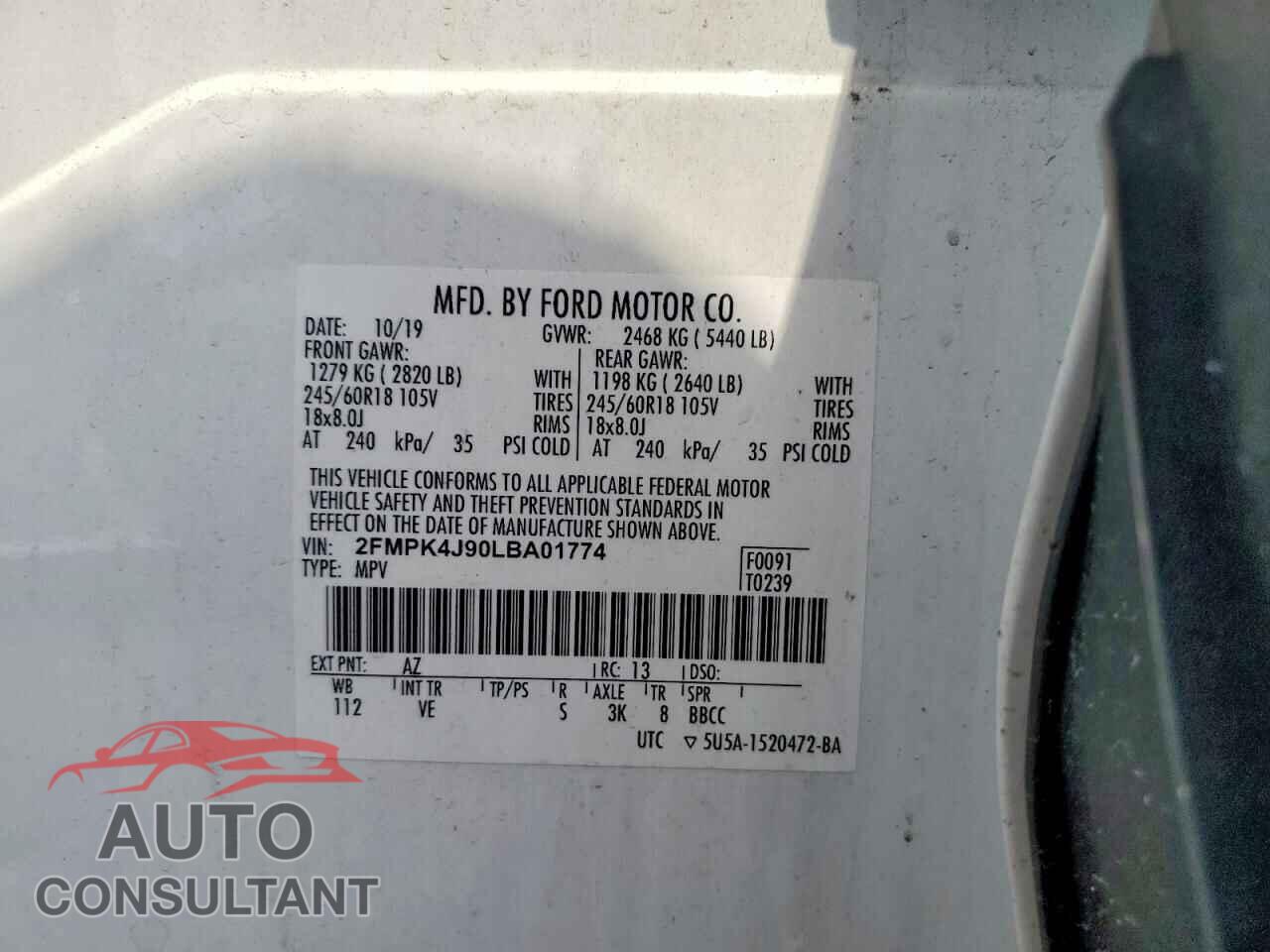 FORD EDGE 2020 - 2FMPK4J90LBA01774