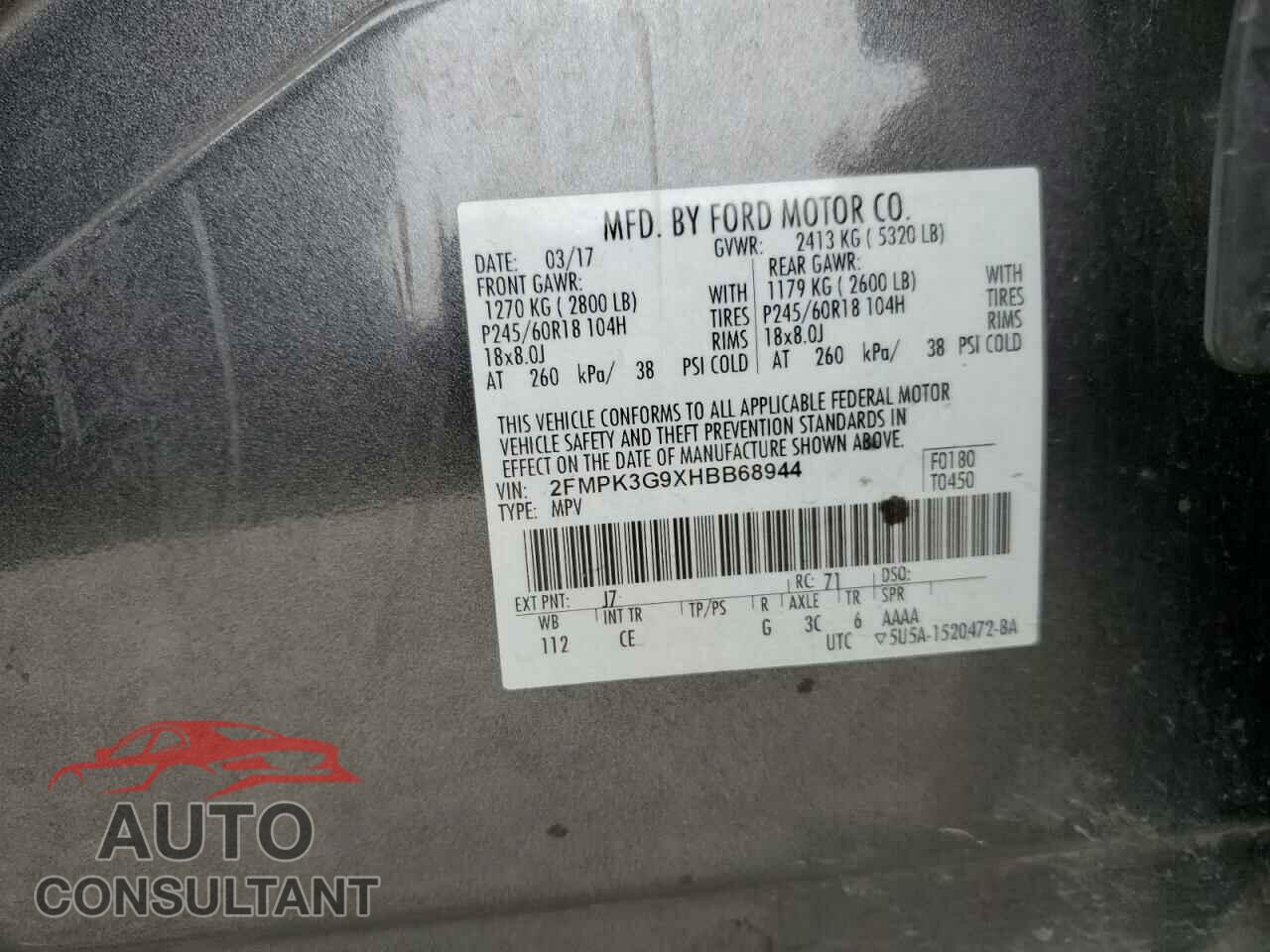 FORD EDGE 2017 - 2FMPK3G9XHBB68944
