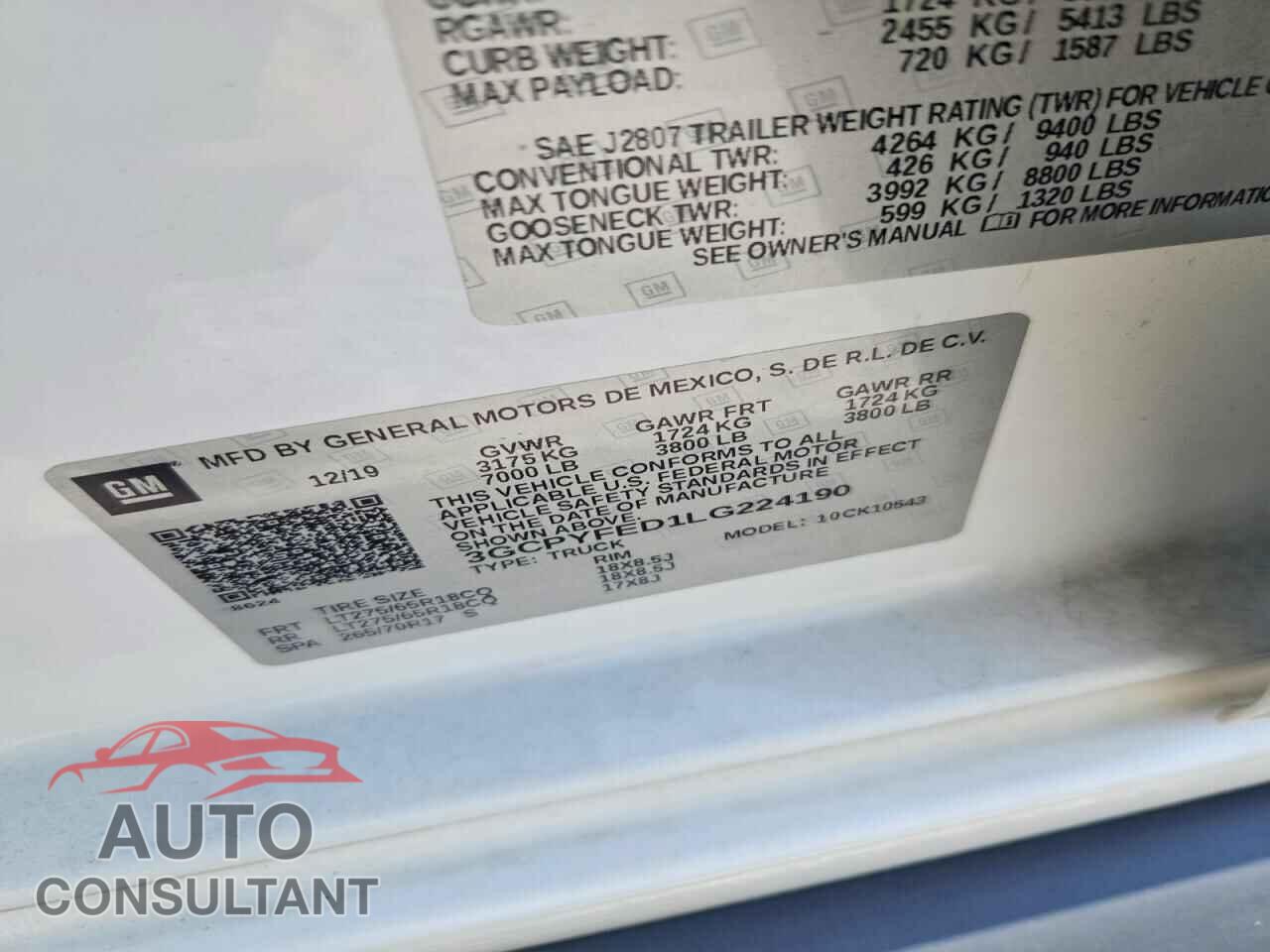 CHEVROLET SILVERADO 2020 - 3GCPYFED1LG224190
