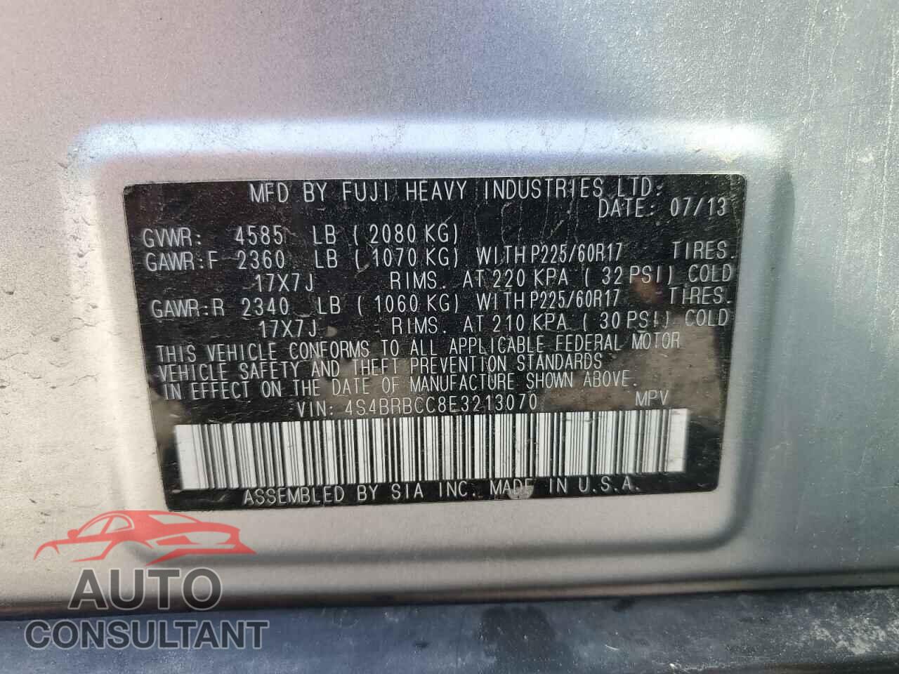 SUBARU OUTBACK 2014 - 4S4BRBCC8E3213070