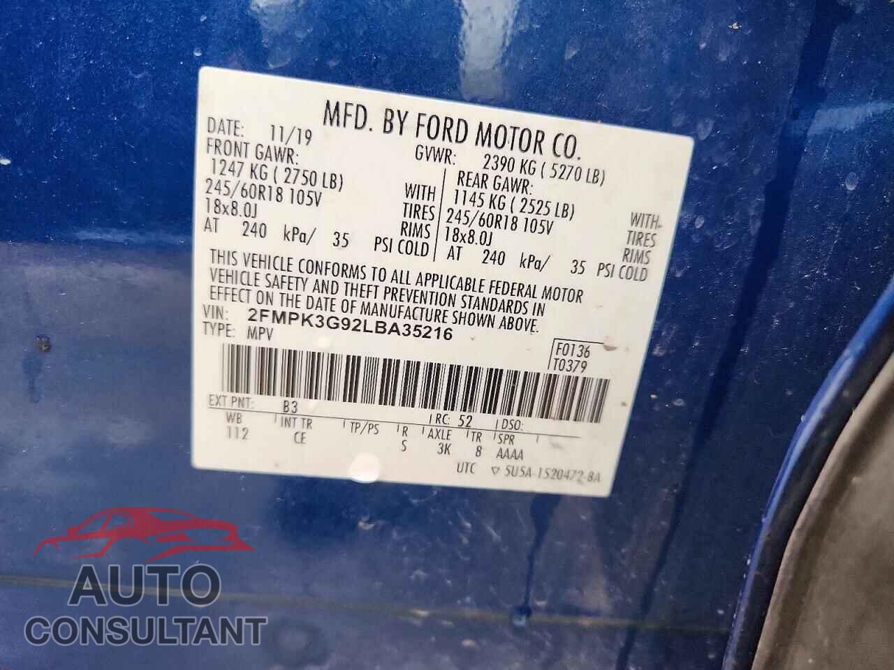FORD EDGE 2020 - 2FMPK3G92LBA35216