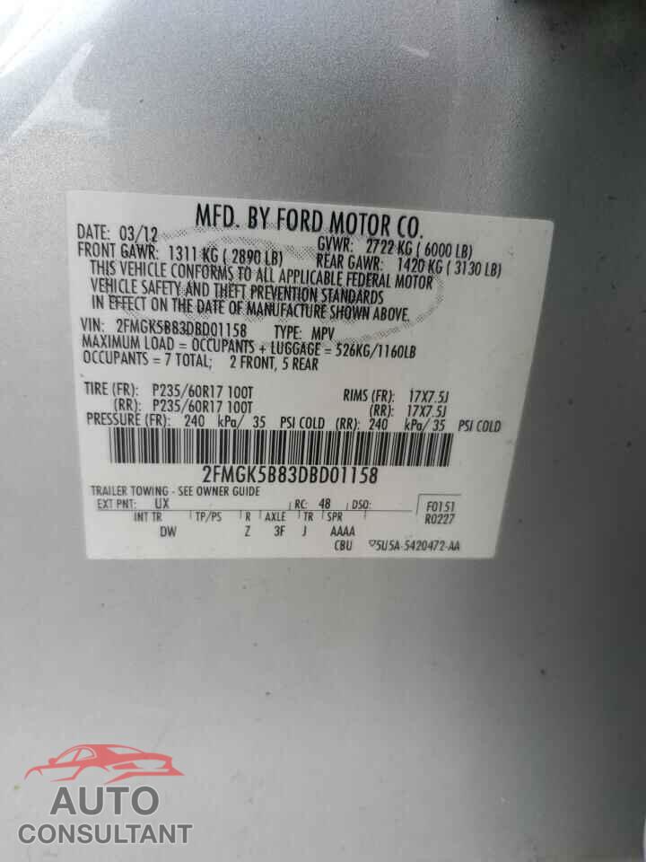 FORD FLEX 2013 - 2FMGK5B83DBD01158
