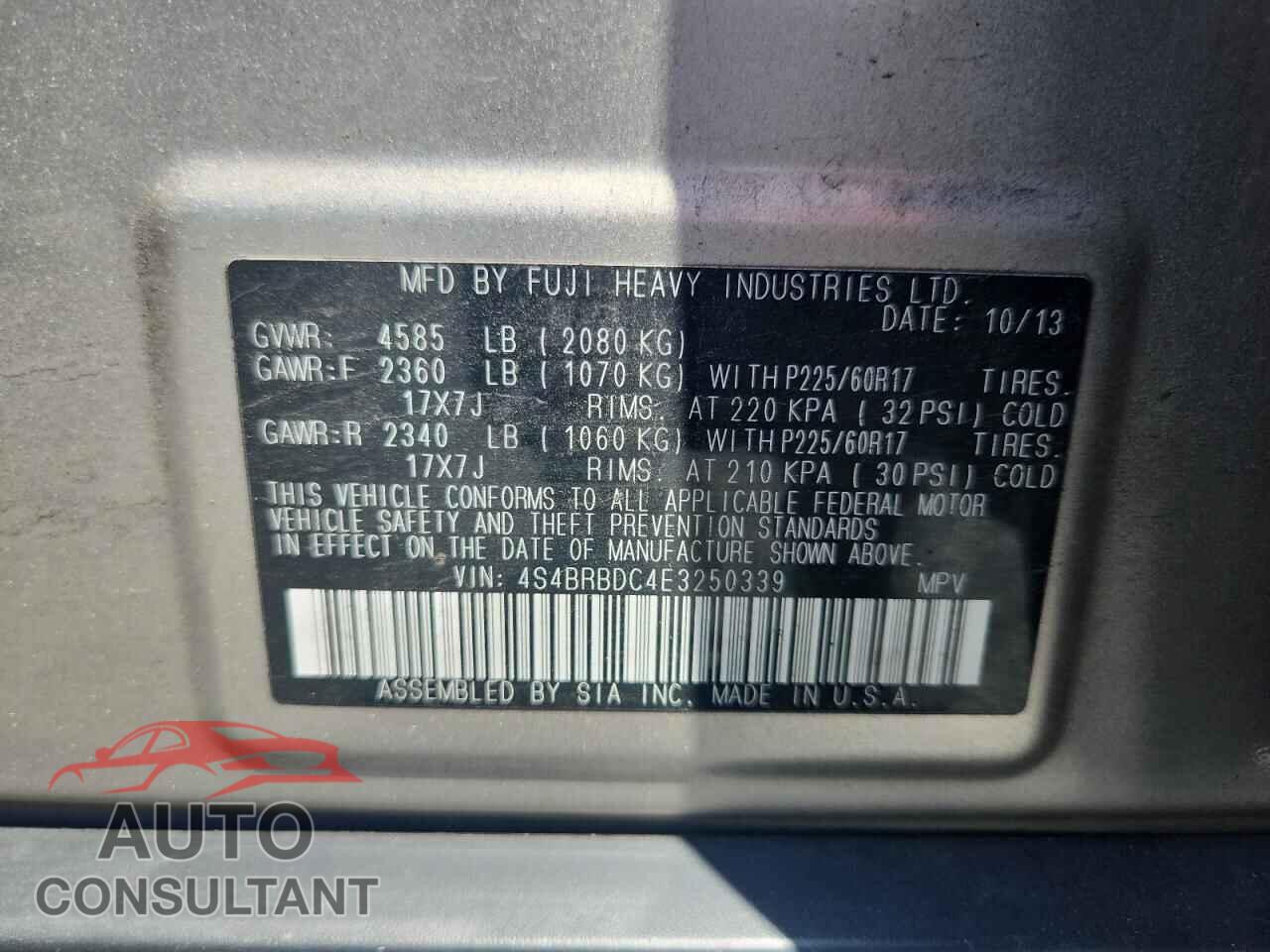 SUBARU OUTBACK 2014 - 4S4BRBDC4E3250339