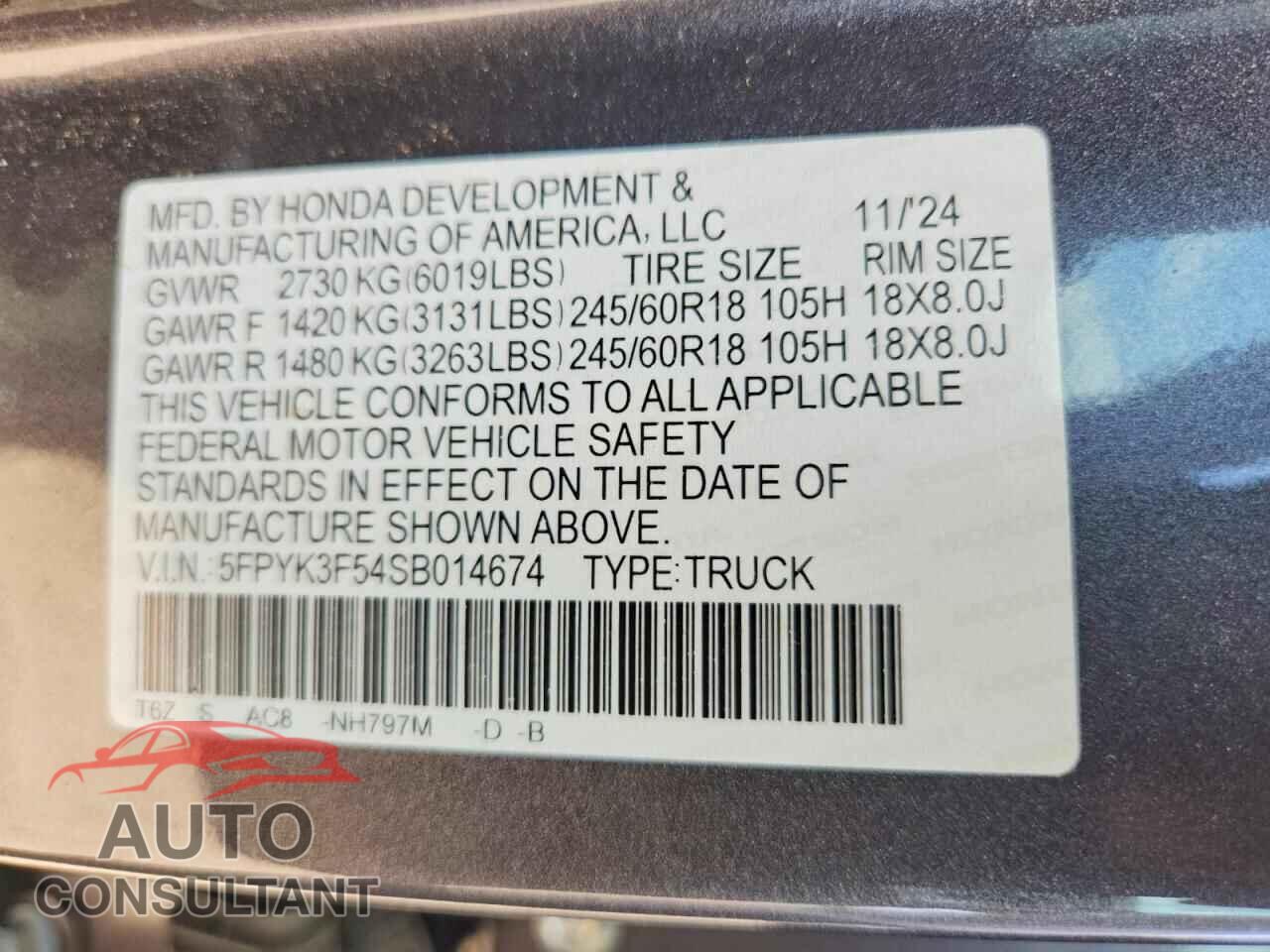 HONDA RIDGELINE 2025 - 5FPYK3F54SB014674