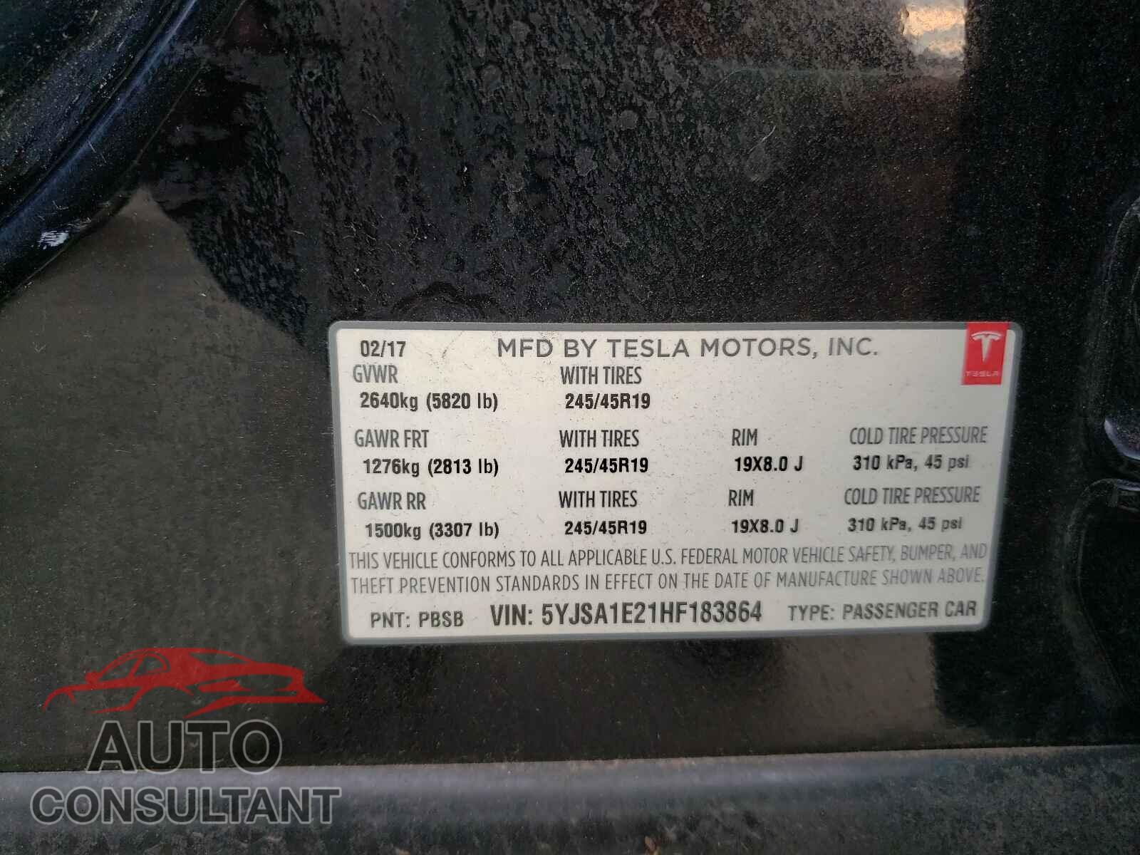 TESLA MODEL S 2017 - 5YJSA1E21HF183864