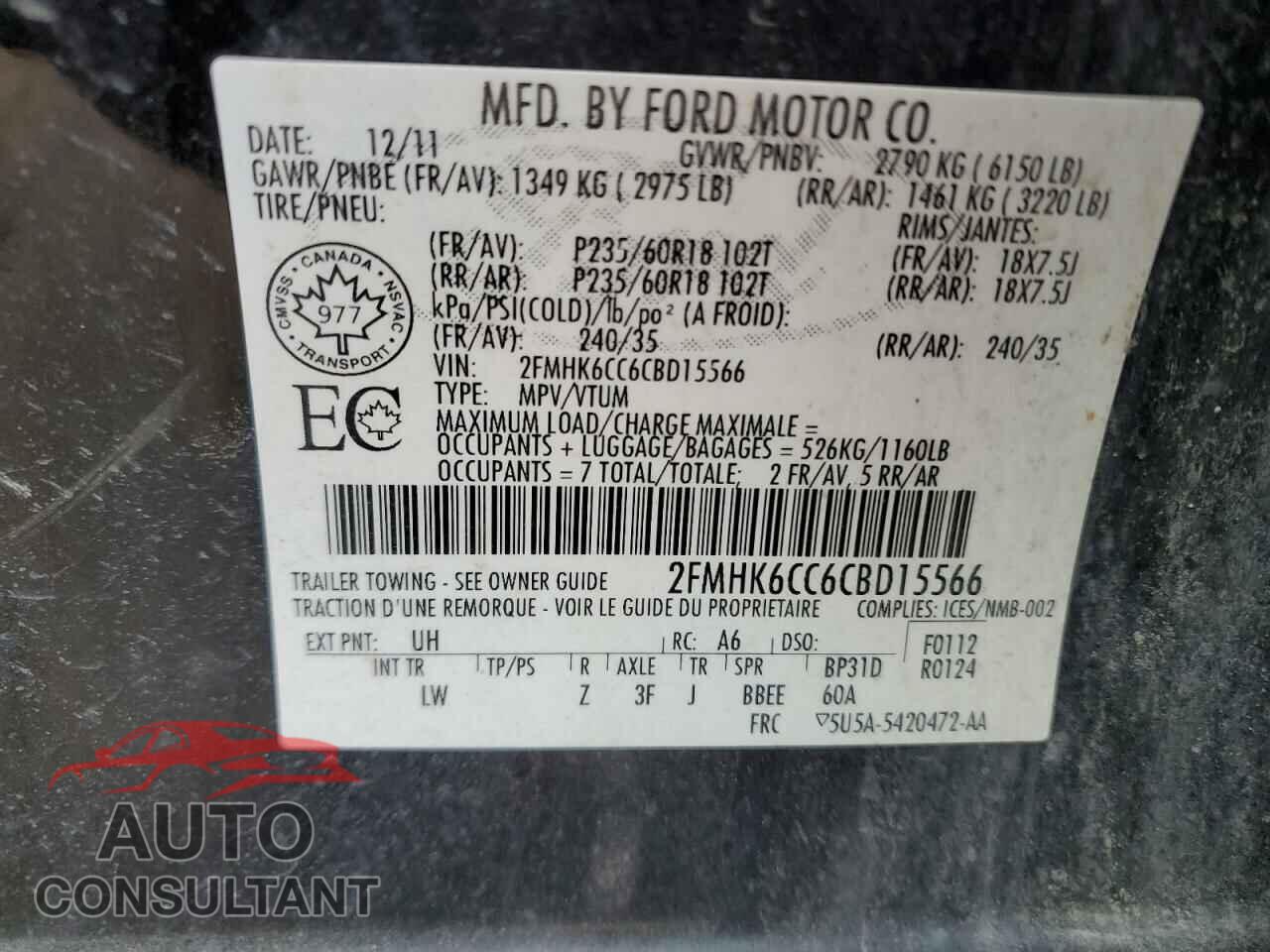 FORD FLEX 2012 - 2FMHK6CC6CBD15566